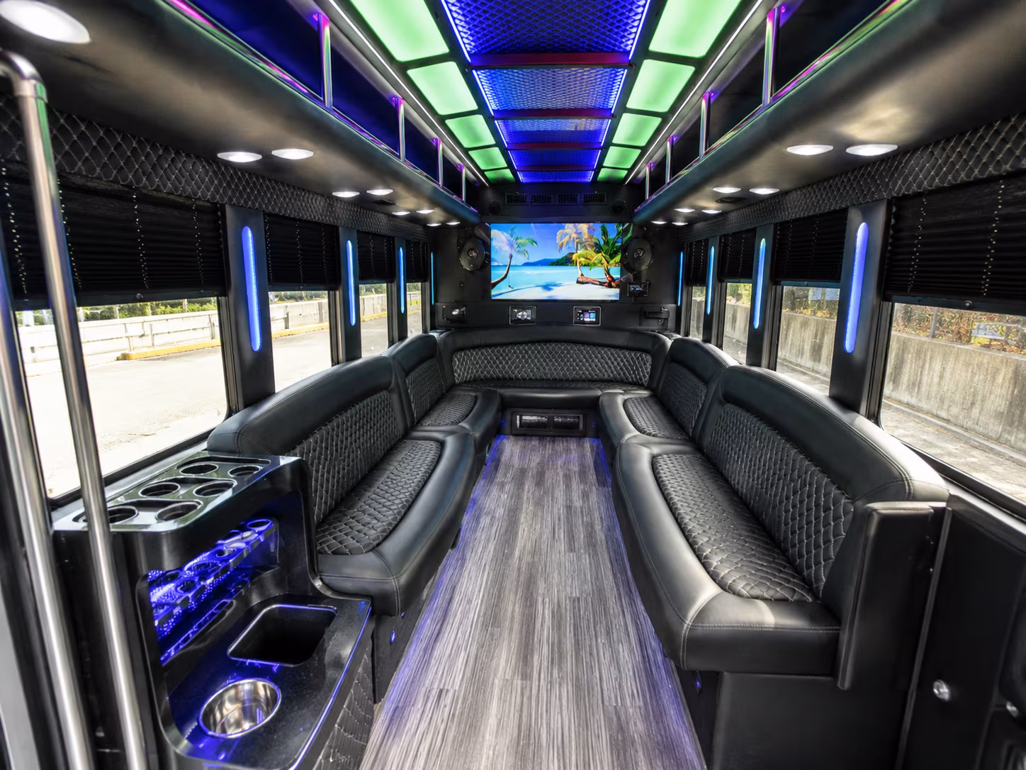 layton 18 passenger party bus inside